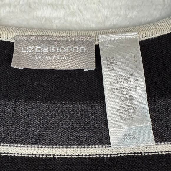 Vintage Liz Claiborne Black and White Striped V-Neck Sweater Large - Picture 5 of 8